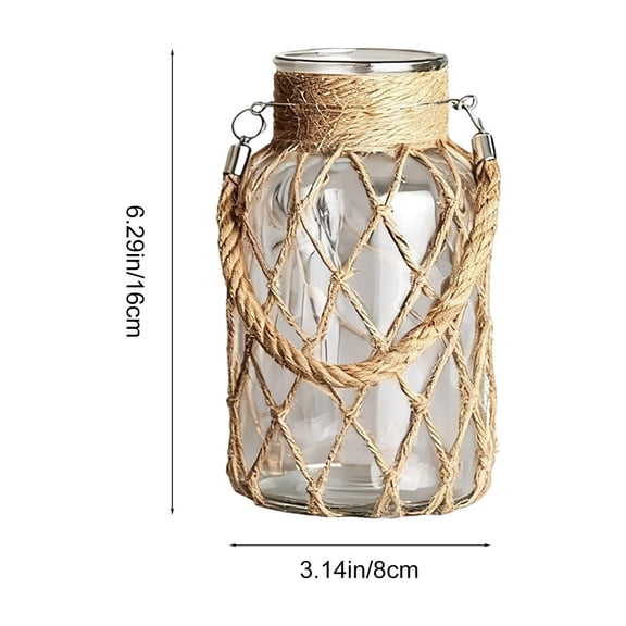 Macrame Wrapped Glass Vase,Glass Vase with Hand-Woven Hemp Rope,Clear Glass Vase with Jute Rope Design,Boho Style Vintage Vases Suitable For Farm Dried, Fresh Flower Arrangements
