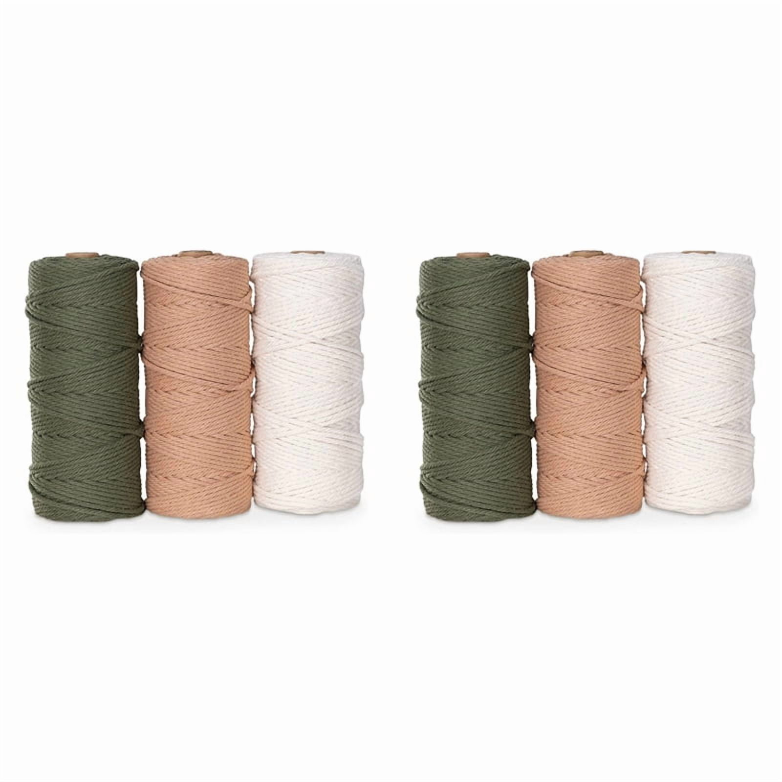 Macrame Yarn Set of 6 - Cotton Cord for DIY Projects Tapestry Dream Catcher - Cotton Cord - White Olive Green Pink
