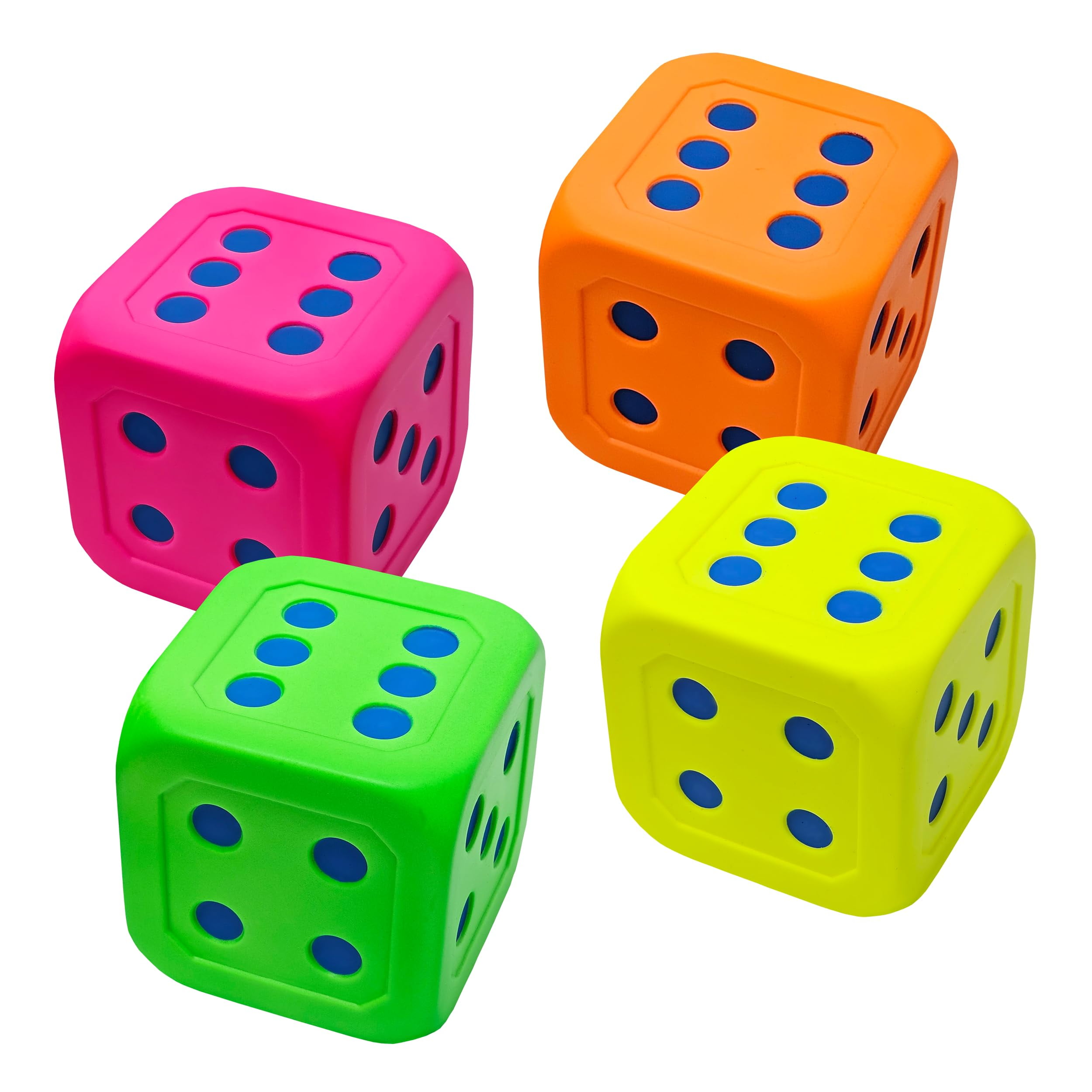 Macro giant 6 inch soft foam jumbo big playing dice set of 4 neon