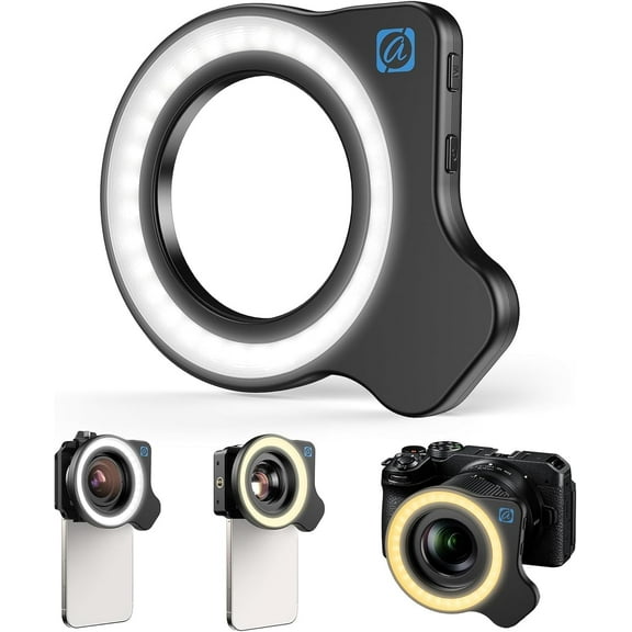 Macro Lens Fill Light for 37mm+52mm Thread, Portable Camera Phone Lens Ring Light with High Power 32 LED/CRI 95+/ 45 Light Modes, Lens Attachments for All 37mm+52mm Phone Lens/Filter/Camera Lens
