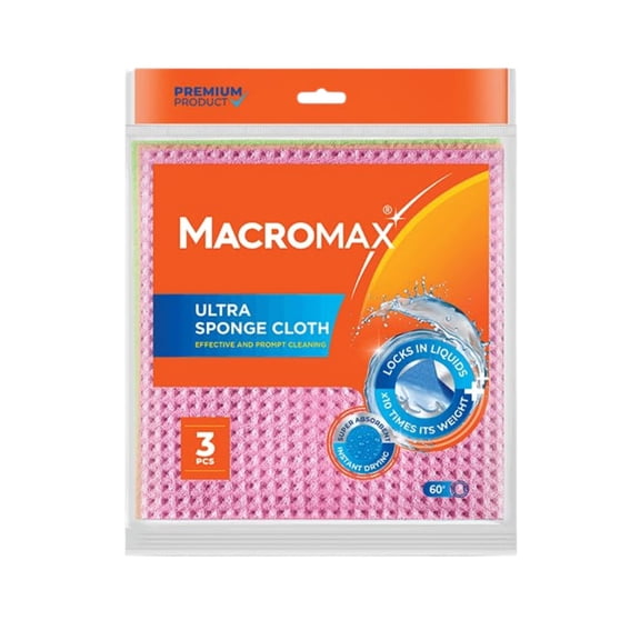 Macro Max Ultra Sponge Cloth 10 Times Its Weight Water Absorption High Performance Kitchen Cloth - 12 Pack