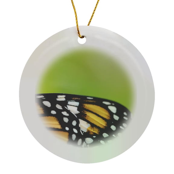 3drose, Macro Photograph of a Monarch Butterfly Wing on Green Bokeh Background, Circle Porcelain Ornament
