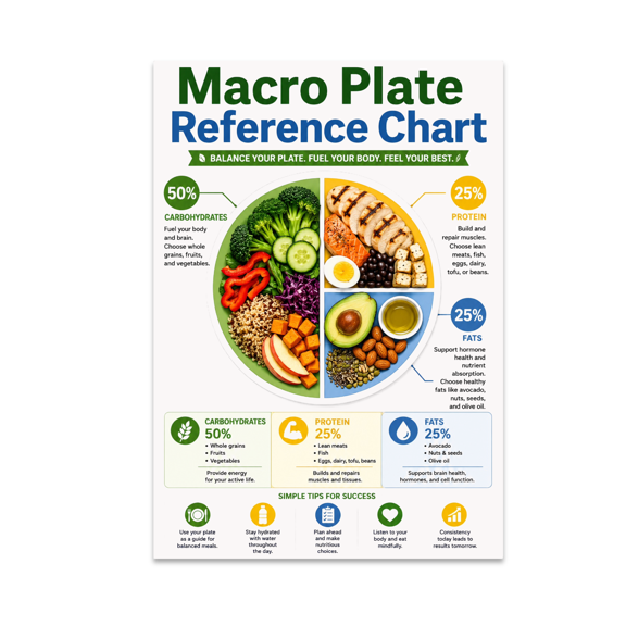 Macro Plate Reference Chart - Nutrition Enthusiast - 13x19 Poster Print