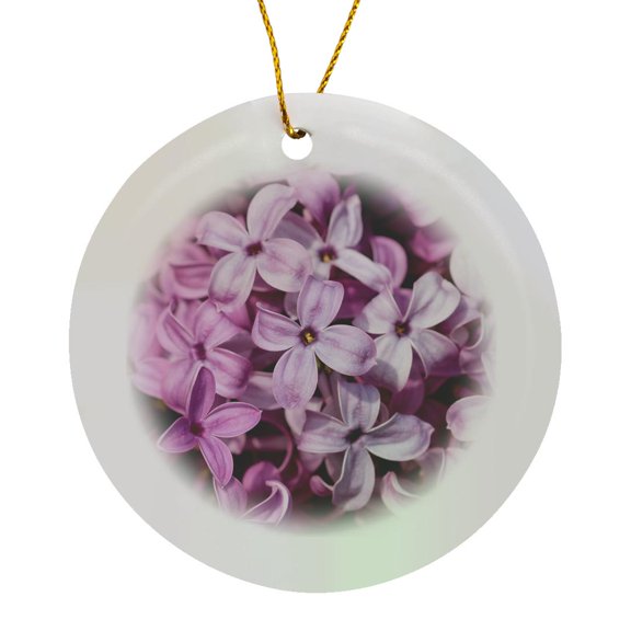 3drose, Macro View of a Dark Pink Lilac Flowers. Delicate Beauty of Spring, Circle Porcelain Ornament