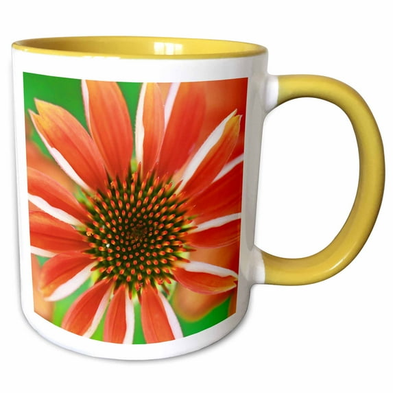 Macro photograph of an orange coneflower with green background. 15oz Two-Tone Yellow Mug mug-336762-13