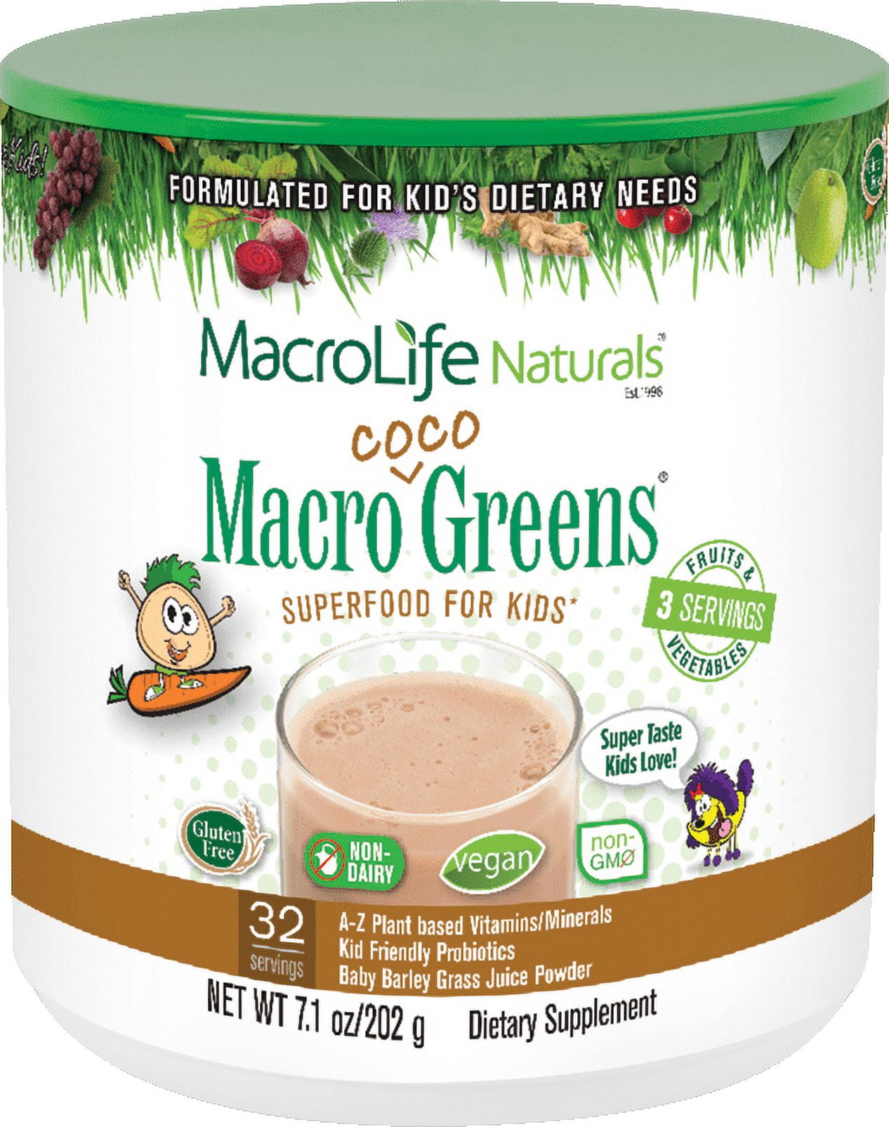 MacroLife Naturals Jr. Macro Coco Greens Kids Complete Superfood 32 Servings 7.1 oz Walmart