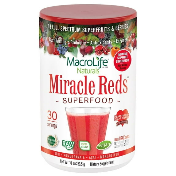 Macrolife Naturals Miracle Reds Superfood Powder, 30 Servings, 10.0 oz