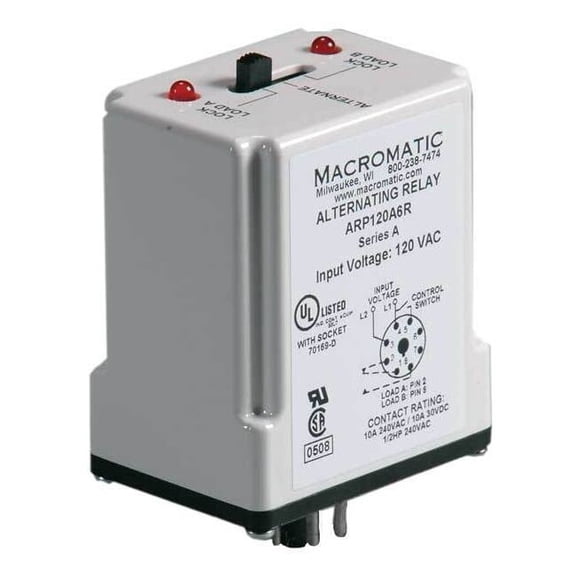Macromatic Alternating Relay,SPDT,120VAC,10A,8 Pin ARP120A6R