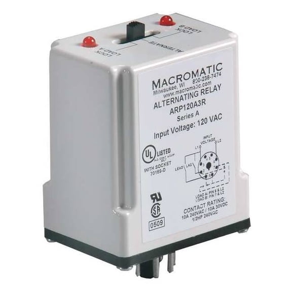 Macromatic Alternating Relay,DPDT,240VAC,10A,8 Pin ARP240A3R