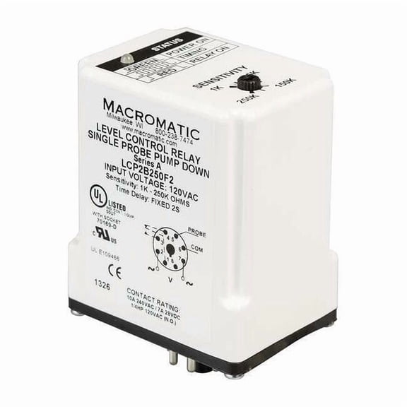 Macromatic Control Relay,Single Pump Down,120V LCP2B250F2