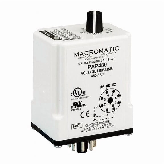 Macromatic 3 Phase Monitor Relay,SPDT,240VAC,8 Pin PAP240
