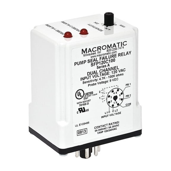 Macromatic Pump Seal Failure Relay,2-SPNO,120VAC SFP120C100