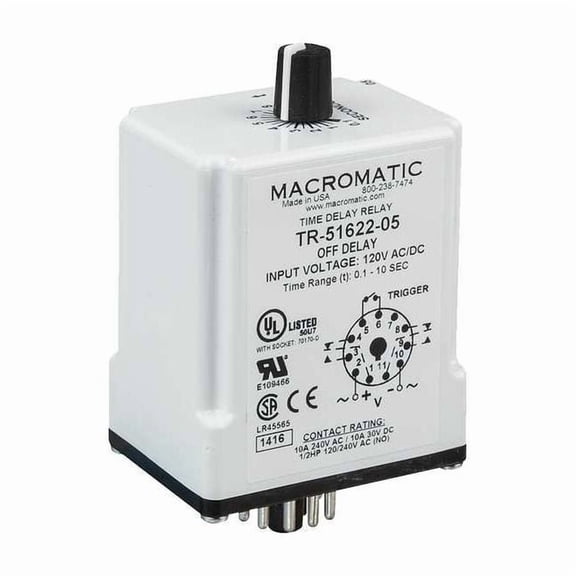 Single Function Time Delay Relay, Octal, Off Delay, 1 Functions 120V AC/DC, DPDT