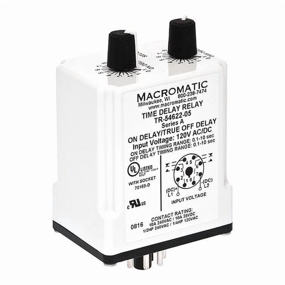 Macromatic SinFunTimeDelayRelay, 120VAC/DC, 8Pins TR-55122-08