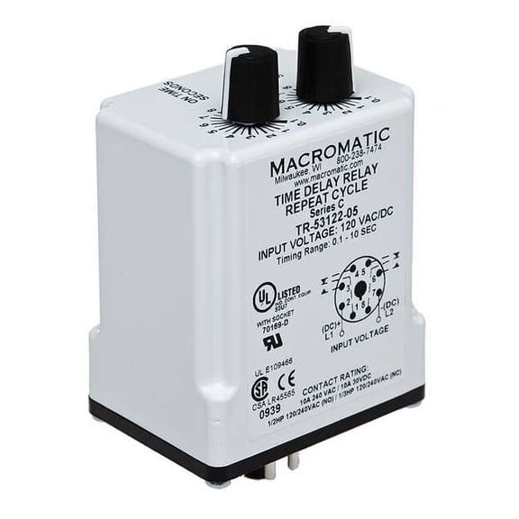 Single Function Time Delay Relay, Octal, Cycle On, 1 Functions 120V AC/DC, DPDT