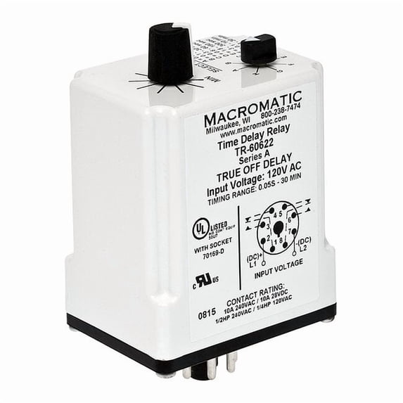 Macromatic SinFunTimeDelayRelay, 120VAC/DC, 8Pins TR-60622