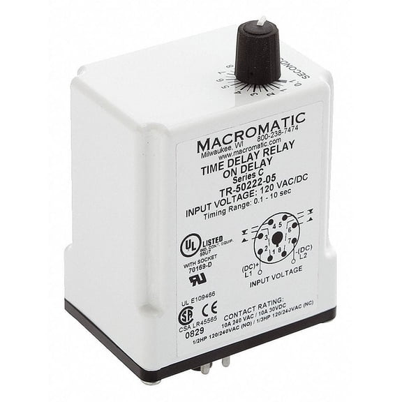 Macromatic Time Delay Relay,12VDC,10A,DPDT,3 sec. TR-50526-12