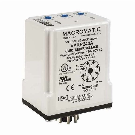Voltage Sensing Relay, Octal Base Type, 120V AC, 8 Pins VAKP120A