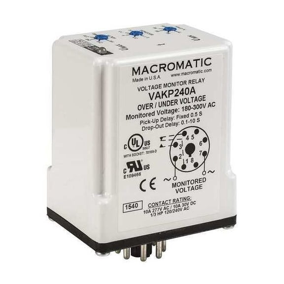 Macromatic Voltage Sensing Relay, Octal Base Type, 120V AC, 8 Pins VAKP120A