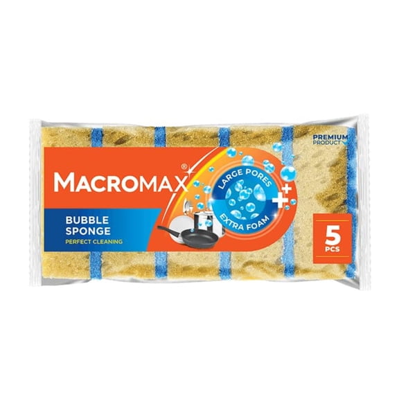 Macromax Bubble Sponge Heavy Duty Scrub Sponge for Kitchen, Stovetops & Grills Large Pore for Extra Foam Powerful Scrubbing Pad for Tough Stains, 5-Pieces