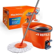 Macromax Force Spin Mop and Bucket Set with 9 Refills  Pedal-Activated Wringer System   360  Microfiber Mop for Floor Cleaning   Ergonomic Handle   Wet or Dry Use   Hardwood, Tile & Laminate