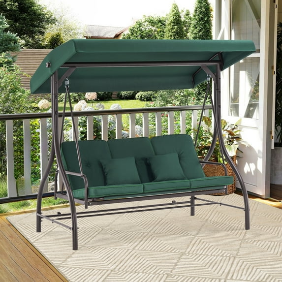 MCombo 3-Seat Outdoor Patio Swing Chair, Adjustable Backrest and Canopy 4068 (Green)