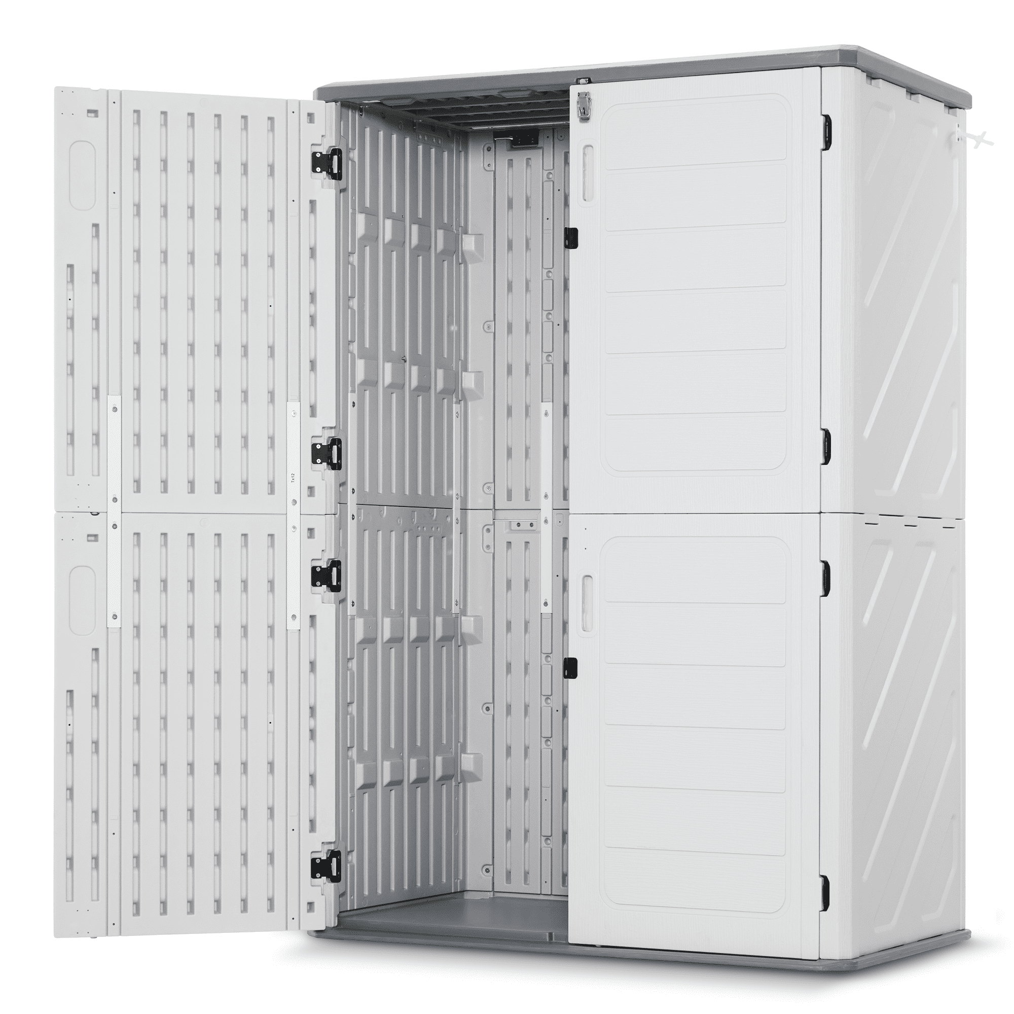 Macrout 4.3 x 2.5 ft Vertical Outdoor Plastic Storage Cabinet with Floor, Resin Garden Tool Shed