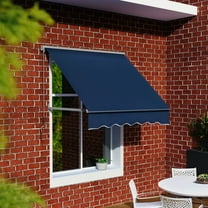 Macrout 63" Patio Window Awning, Fully Assembled Manual Retractable Sunshade for Door Entrance, Dark Blue