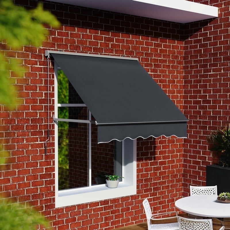 Macrout 71" Patio Window Awning with Aluminum Frame,  Manual Retractable Sunshade for Door Entrance, Dark Grey