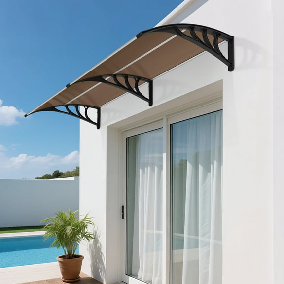 Macrout 78.2”x 37.8”Outdoor Window Awning Exterior with Polycarbonate Panels for Door Entrance, Air Conditioner, Front and Back Patio Door Canopy for Sun Shelter, UV, Rain, Snow Protection(Brown)