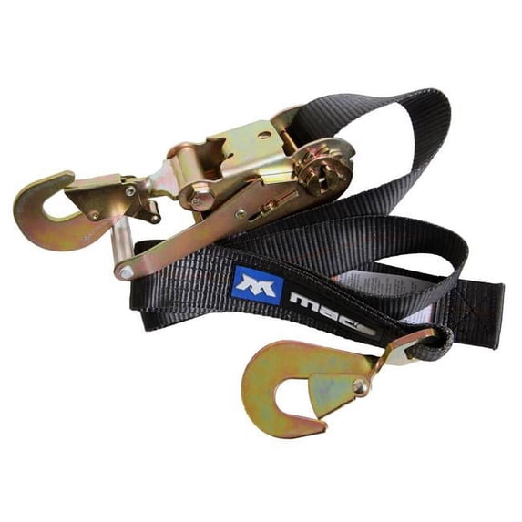 Macs Custom Tie Downs MTD121007 Ratchet Strap with Direct Hook Ratchet & Twisted Snap Hook, Black