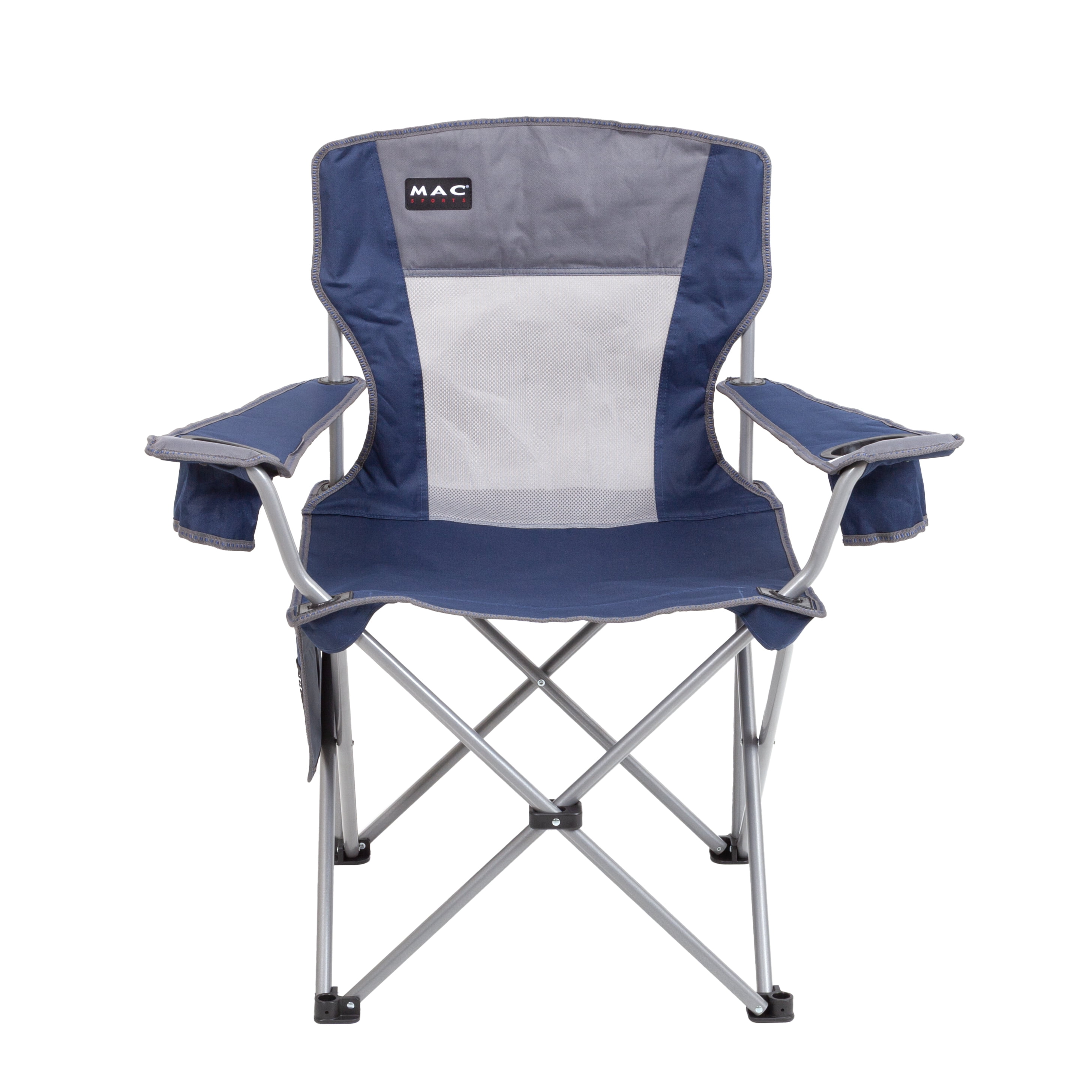 Macsports Oversized Folding Camp Chair with Cup Holders, Blue with Grey Accents and Frame