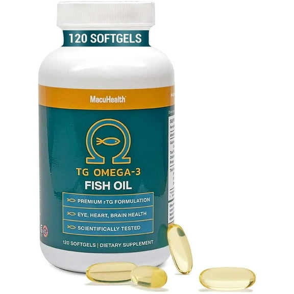 MacuHealth Omega 3 Fish Oil - Eye & Heart Health Supplement with 1100mg DHA, 1100mg EPA - Natural Triglyceride Formula, Gluten-Free - Environmentally Sustainable Resources - 120 Softgels