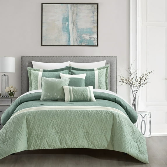 Macy 6 Piece Comforter Set Jacquard Woven Geometric Design Pleated Quilted Details Bedding