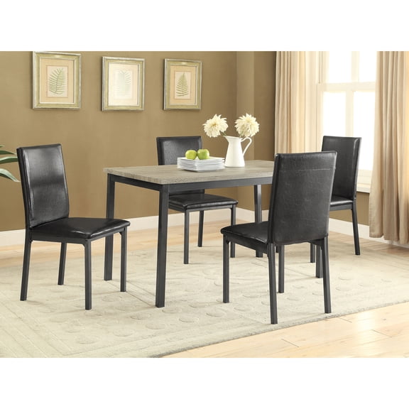 Macy Black 5-Piece Dining Set - 48" Rectangular Wood Table & 4 Leatherette Chairs, Metal Frame, for Dining Room. Seats 4. Modern Design.