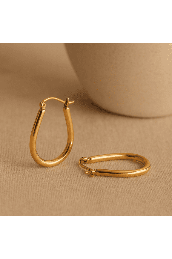 Macy Hoops Earrings for Women – 925 Sterling Silver with 18K Gold Vermeil, Lightweight Oval Hoop Earrings, 25x19mm, Hypoallergenic Jewelry, Anti-Tarnish, Classic Everyday Wear