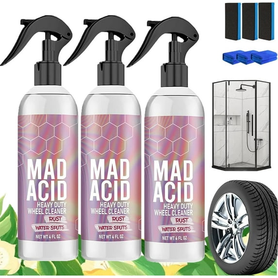 Mad Acid-Mad Acid Glass Cleaner, Mad Acid Heavy Duty Wheel Cleaner, Mad Acid All Purpose Shower Cleaner, Mad Detailing Products, For Bathroom,Car, Furniture