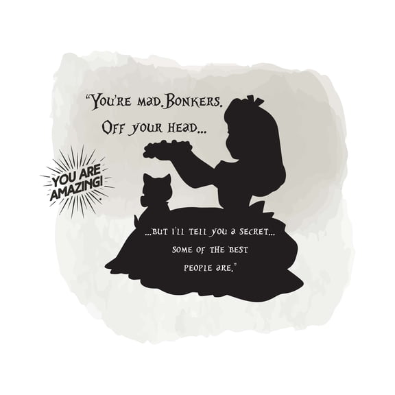 You'Re Mad Bonkers Off Your Head Cute Cartoon Princess wonderland Quote Watercolor Art Wall Art Sticker Designs Vinyl Stickers For Home House Walls Rooms Windows Bedroom Decoration Size (20x20 inch)