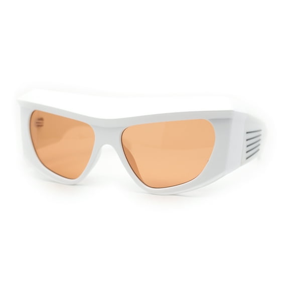 Mad Brow Line Super Thick Temple Angular Flat Top Plastic Sunglasses White - Orange