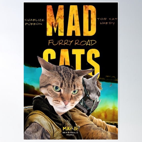 Mad Cats Furry Road Poster Wall Art, Modern Wall Decor For Living Room Bedroom, 8x12 UNFRAMED