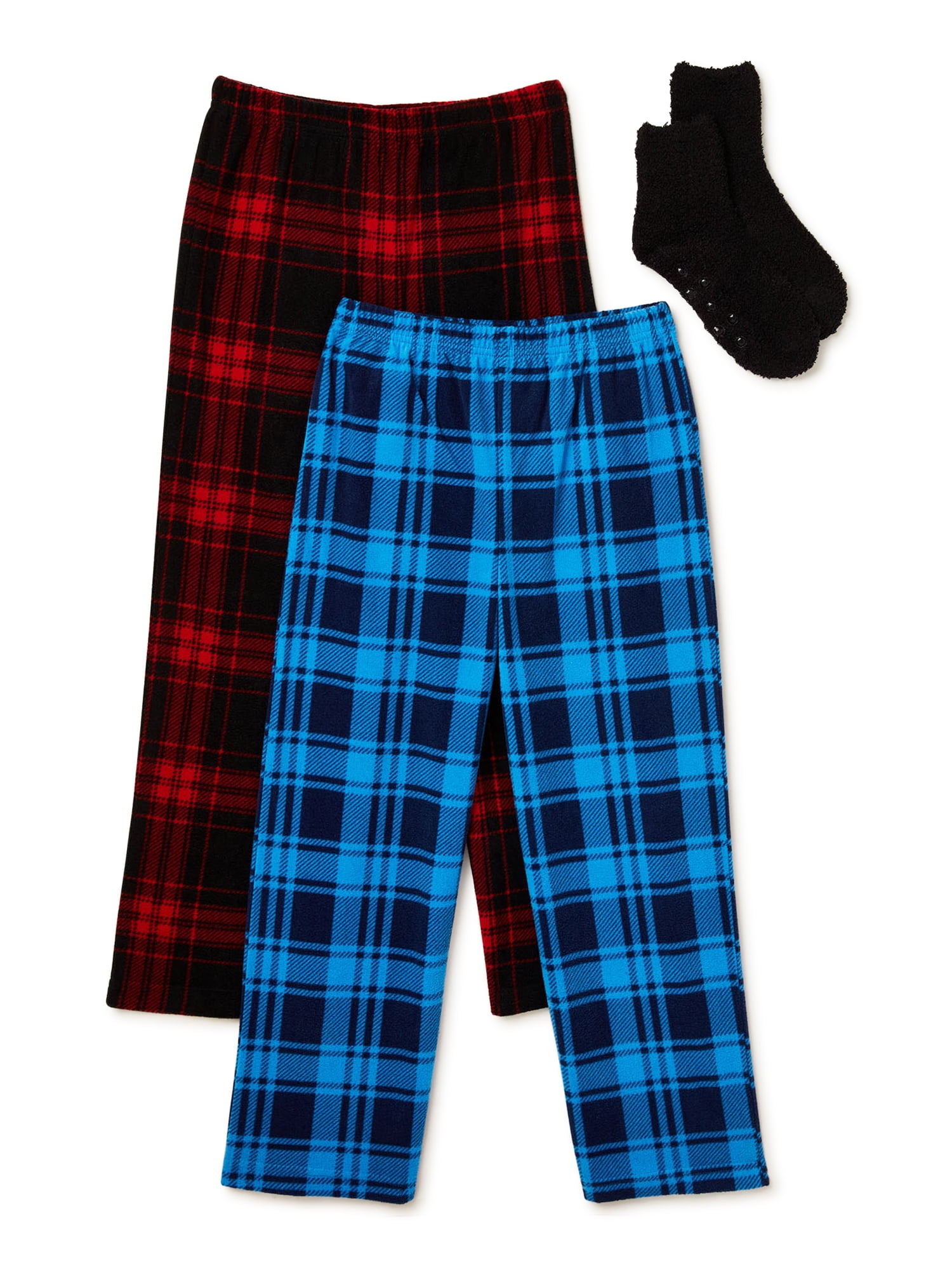 Mad Dog Boys' Micro Fleece 2-Pack Pajama Sleep Pants with Slipper Socks, Sizes 6-16