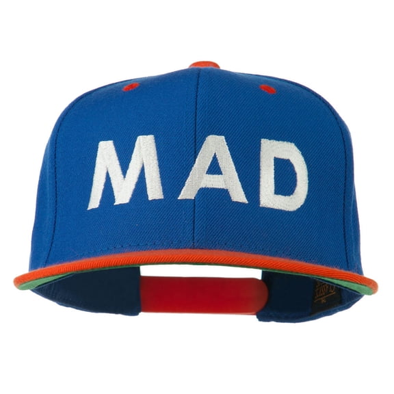 Mad Embroidered Two Tone Snapback Cap - Royal Orange OSFM