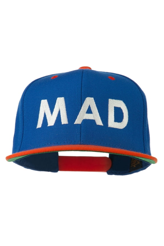 Mad Embroidered Two Tone Snapback Cap - Royal Orange OSFM
