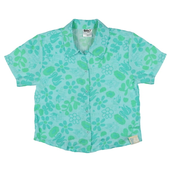 Mad Engine Bluey Boys' Button-Up Collared T-Shirt Floral Short Sleeve
