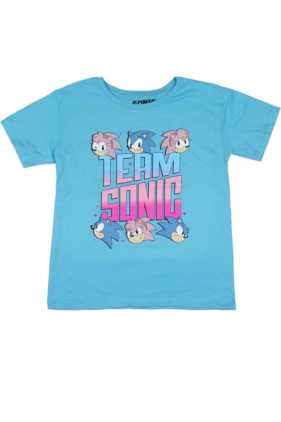Girls Sonic The Hedgehog Graphic Short Sleeve T-Shirt Featuring Sonic & Amy- Sizes XS-XL, Sonic and Amy, Large