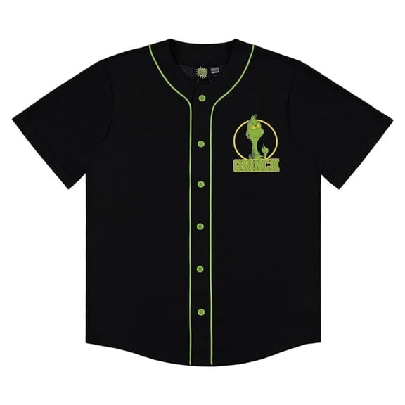 Mad Engine Men's Baseball Jersey, Classic Printed The Grinch Baseball Shirt Black - L