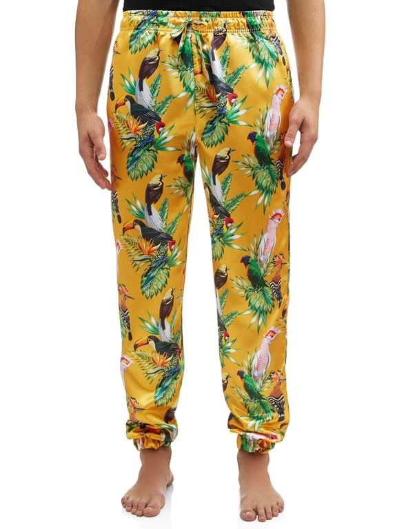 Men's Satin Birds of Paradise Pajama, Yellow