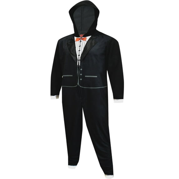 Mad Engine Mens Black Tuxedo Union Suit One Piece Pajama (Large)