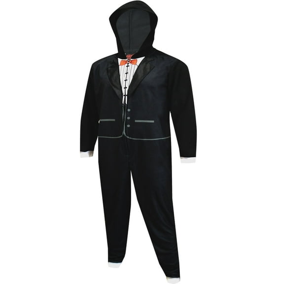 Mad Engine Mens Black Tuxedo Union Suit One Piece Pajama (Medium)
