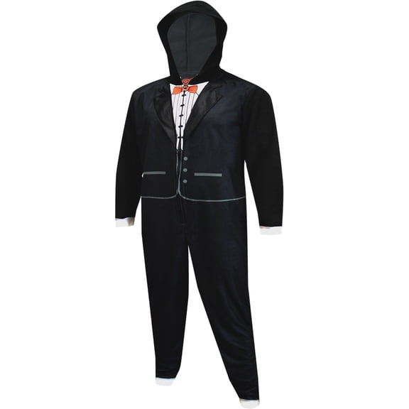 Mad Engine Mens Black Tuxedo Union Suit One Piece Pajama (Medium)